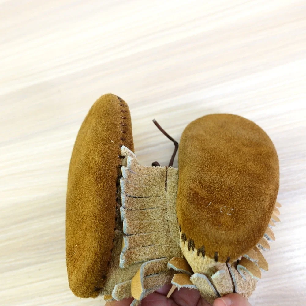 Taos Baby 2 Brown Tan Suede Fringe Moccasin Bootie Southwestern Handmade Vtg